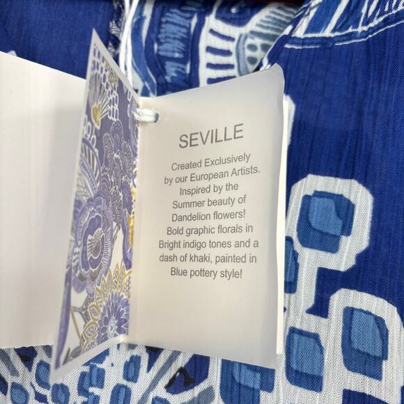 Orientique Naturally Midi Dress Seville Size S Blue Floral Crinkle Gauzy Flowy - Picture 8 of 16